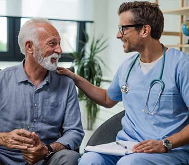 Home Health nurse talking with patient 